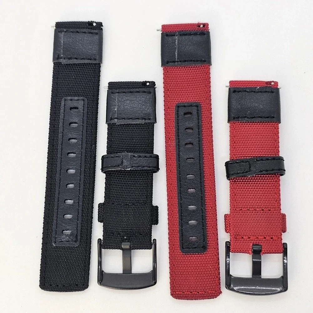 2X Premium Rugged Nylon Canvas Watch Strap Band Red Black Men 22MM Quick-Release